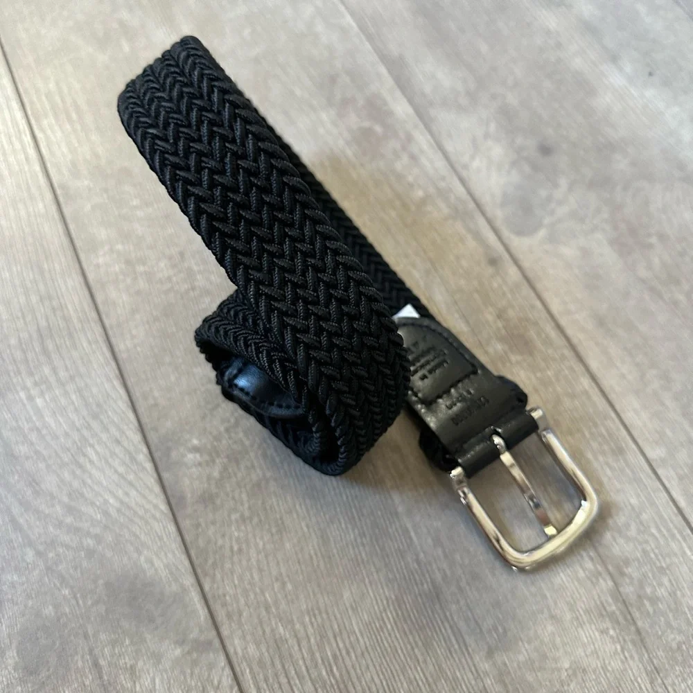 Vintage Boys Black Woven Braided Leather Belt Size Small “Jake” Engraved